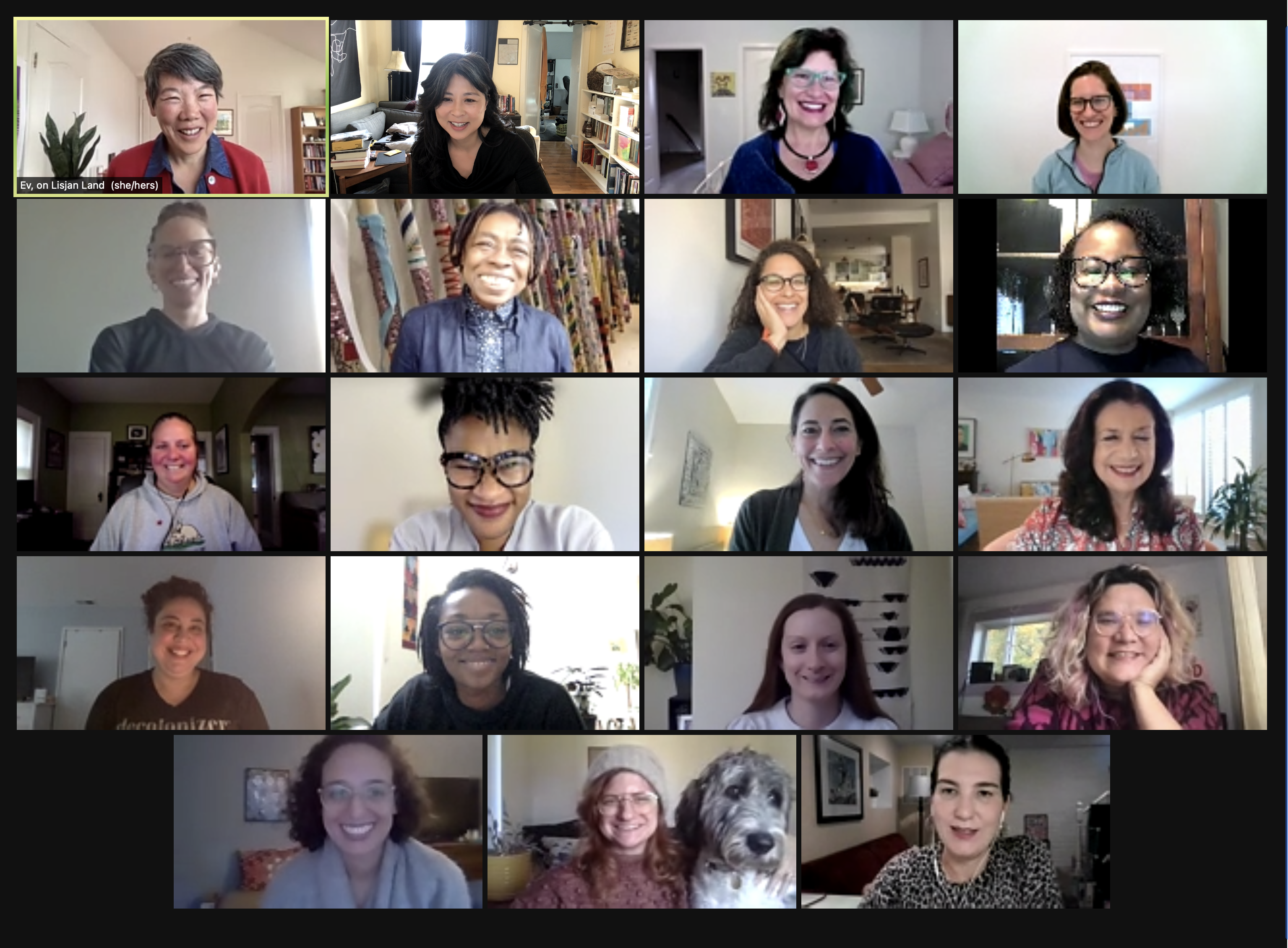 Tiled view of various people on a group video meeting.